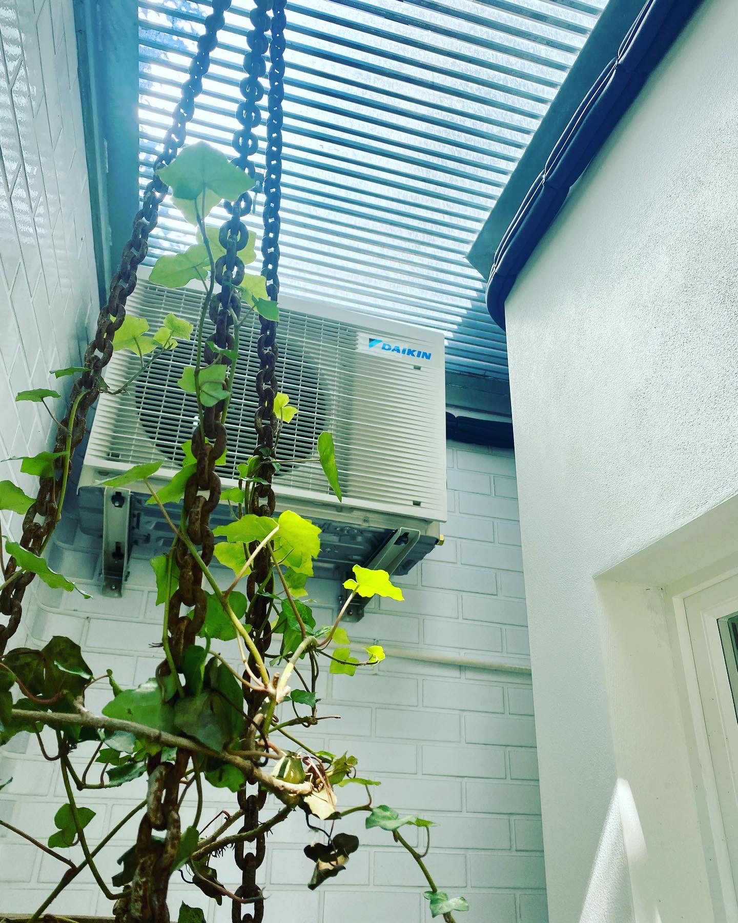 Greenery in front of an air conditioning unit
